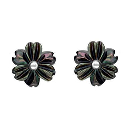 Sterling Silver Dark Mother of Pearl Tuberose Dahlia Stud Earrings, E2155.