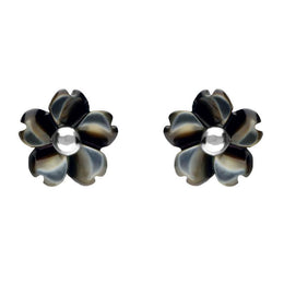 Sterling Silver Dark Mother of Pearl Tuberose Gypsophila Stud Earrings, E2157.