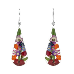 Sterling Silver Floral Mixed Petal Teardrop Drop Earrings - E2180