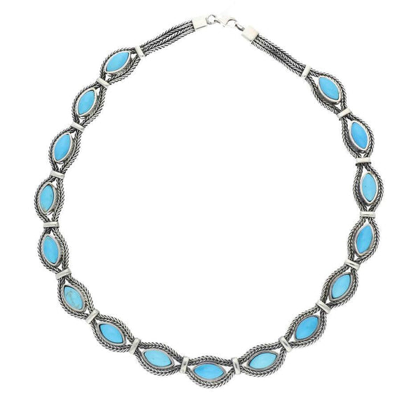 Sterling Silver Foxtail Turquoise Sixteen Stone Marquise Necklace, N969.