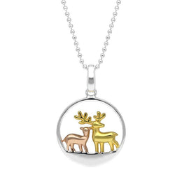 Sterling Silver Gold Reindeer Pendant P3428C