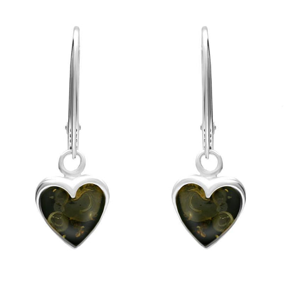 Sterling Silver Green Amber Heart Hook Earrings E2526