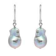 Sterling Silver Grey Baroque Pearl Hook Drop Earrings. E864.