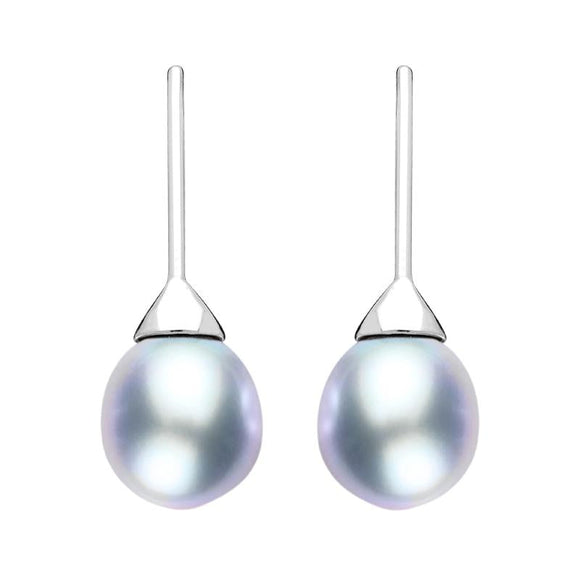 Sterling Silver Grey Pearl Hook Drop Earrings, E1358.