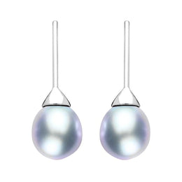 Sterling Silver Grey Pearl Hook Drop Earrings, E1358.