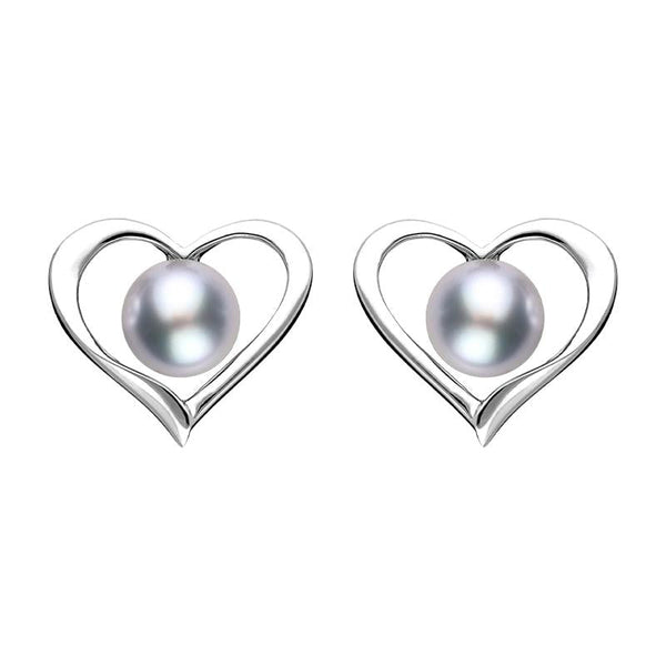 Sterling Silver Grey Pearl Open Heart Stud Earrings, E2071.