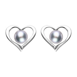 Sterling Silver Grey Pearl Open Heart Stud Earrings, E2071.