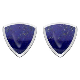 Sterling Silver Lapis Lazuli Curved Triangle Stud Earrings. E203.