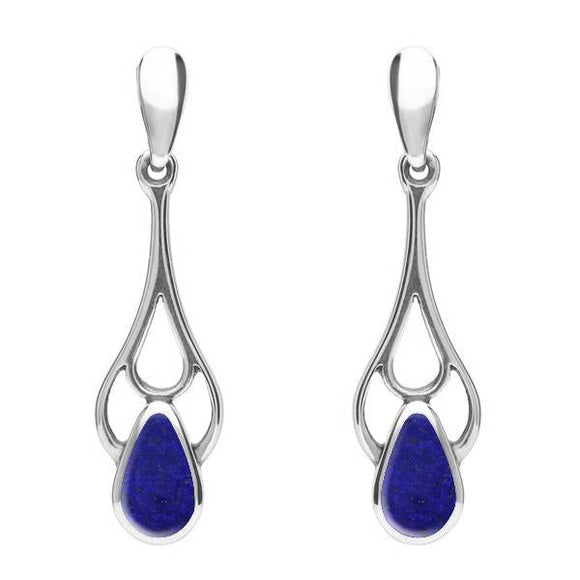 Sterling Silver Lapis Lazuli Pear Spoon Earrings. E139. 
