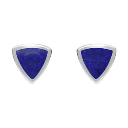Sterling Silver Lapis Lazuli Small Curved Triangle Stud Earrings. E061.