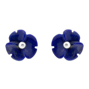 Sterling Silver Lapis Lazuli Tuberose Clover Stud Earrings, E2159.