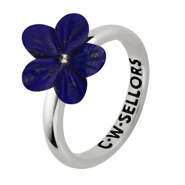 Sterling Silver Lapis Lazuli Tuberose Pansy Ring, R994.