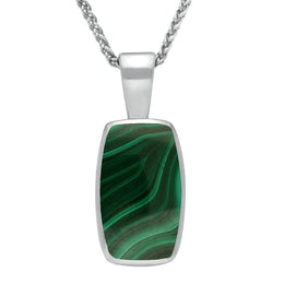 Sterling Silver Malachite Barrel Shaped Necklace, P025.