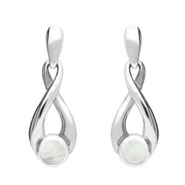 Sterling Silver Mother of Pearl Eternity Loop Drop Earrings. E074. 