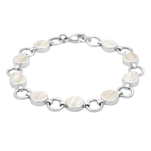 Sterling Silver Mother of Pearl Nine Stone Round Ring Bracelet. B537.