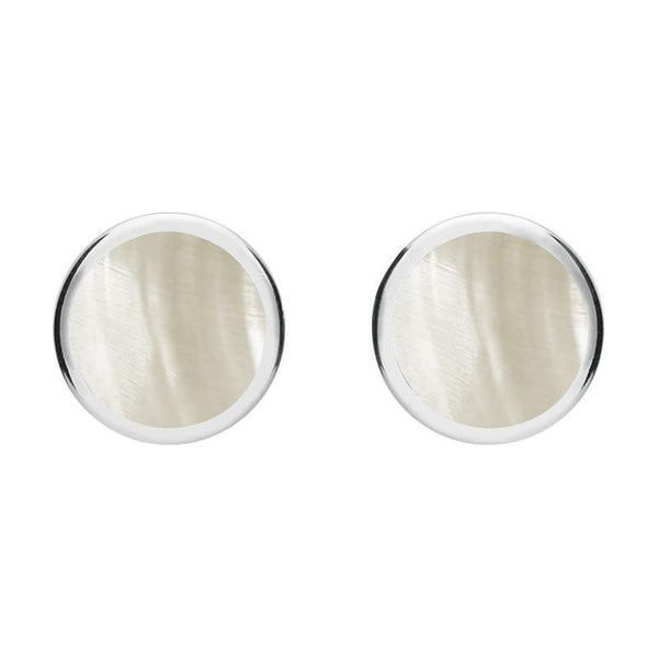 Sterling Silver Mother of Pearl Round Stud Earrings. E099.