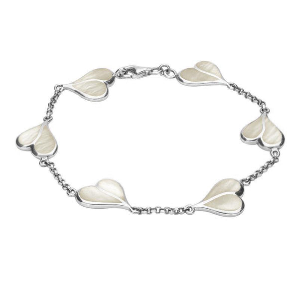 Sterling Silver Mother of Pearl Split Heart Bracelet. B360.