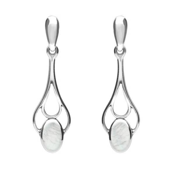 Sterling Silver Mother of Pearl Spoon Drop Earrings. E138.
