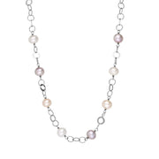 Sterling Silver Multi-coloured Pearl Beaded Necklace, N864.