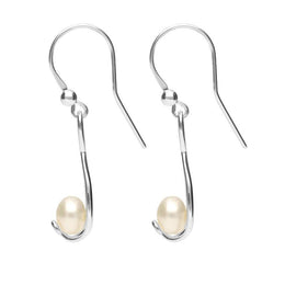 Sterling Silver Pearl Open Twist Drop Earrings. e1890.