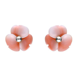 Sterling Silver Pink Conch Tuberose Clover Stud Earrings E2159