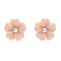 Sterling Silver Pink Conch Tuberose Gypsophila Stud Earrings, E2156.