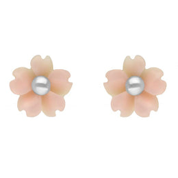 Sterling Silver Pink Conch Tuberose Gypsophila Stud Earrings E2157