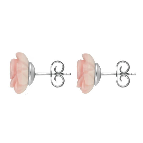 Sterling Silver Pink Conch Tuberose Rose Stud Earrings, E2151.