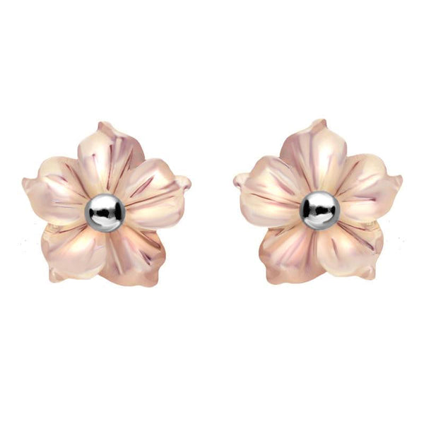 Sterling Silver Pink Mother Of Pearl Carnation Tuberose Stud Earrings, E2162