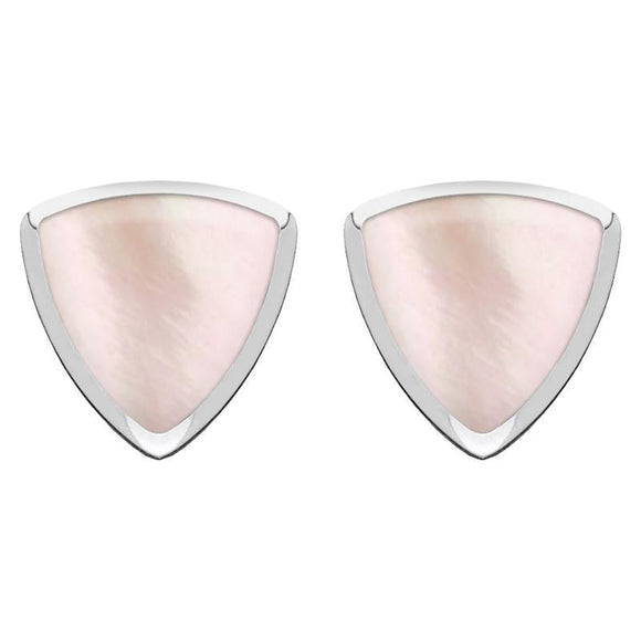 Sterling Silver Pink Mother of Pearl Curved Triangle Stud Earrings