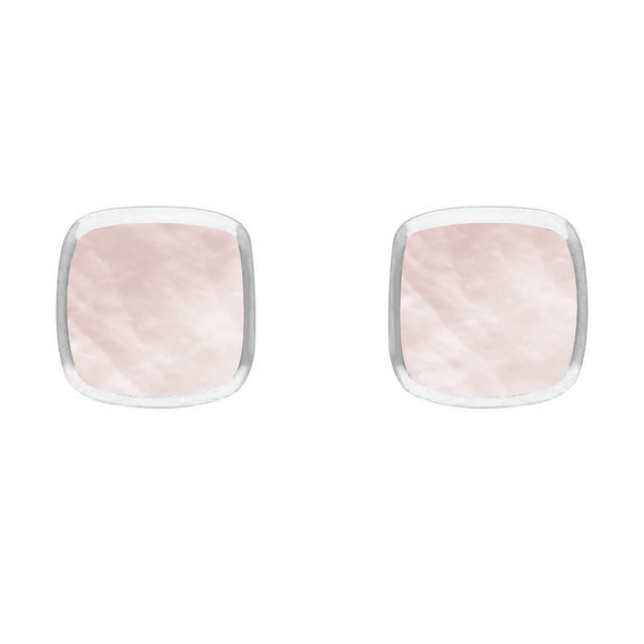Sterling Silver Pink Mother of Pearl Dinky Cushion Stud Earrings. E335.