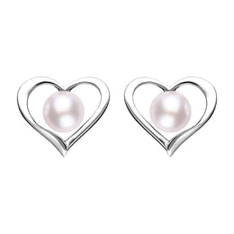 Sterling Silver Pink Pearl Open Heart Stud Earrings, E2072.
