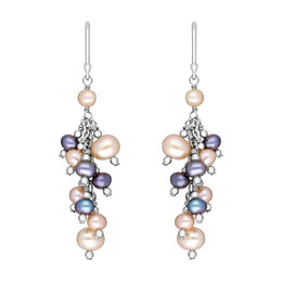 Sterling Silver Pink and Black Pearl Drop Earrings, E1528.