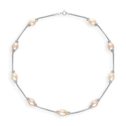 Sterling Silver Pink and Orange Pearl Necklace, N701.