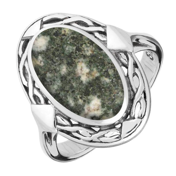 Sterling Silver Preseli Bluestone Oval Celtic Ring. R128.