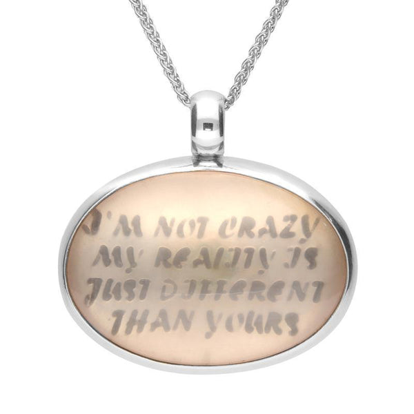 Sterling Silver Rose Quartz Alice In Wonderland I'm Not Crazy Necklace. PUNQ0003740.