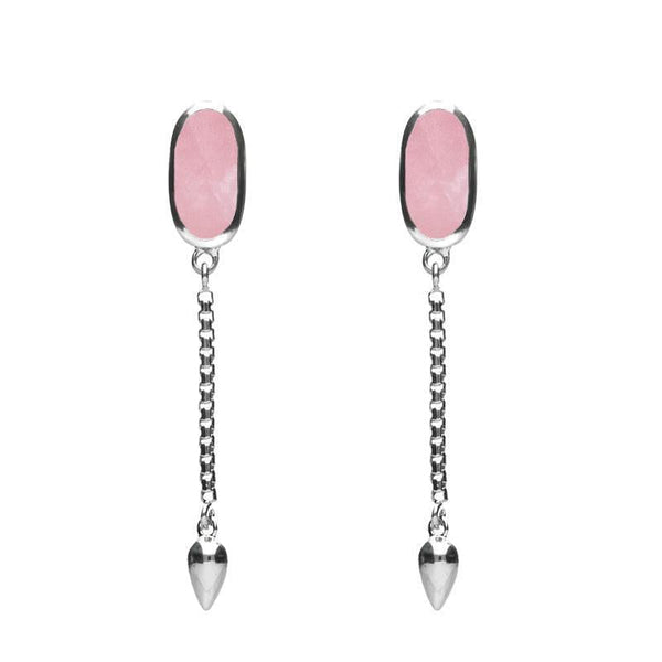 Sterling Silver Rose Quartz Lineaire Medium Drop Stud Earrings E2241