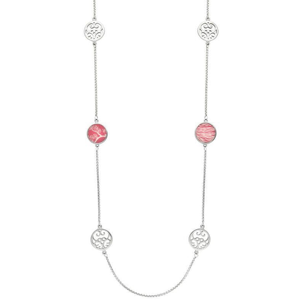 Sterling Silver Royal Crown Derby Pink Flore Filigree Necklace NUNQ0001164