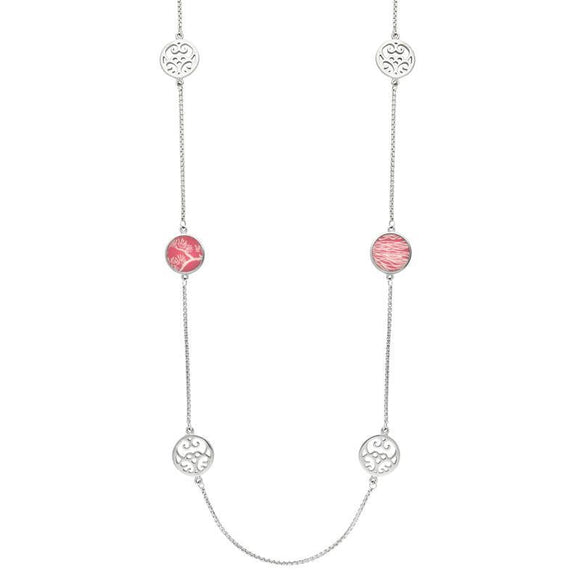 Sterling Silver Royal Crown Derby Pink Flore Filigree Necklace NUNQ0001164