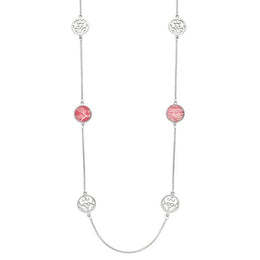 Sterling Silver Royal Crown Derby Pink Flore Filigree Necklace NUNQ0001164