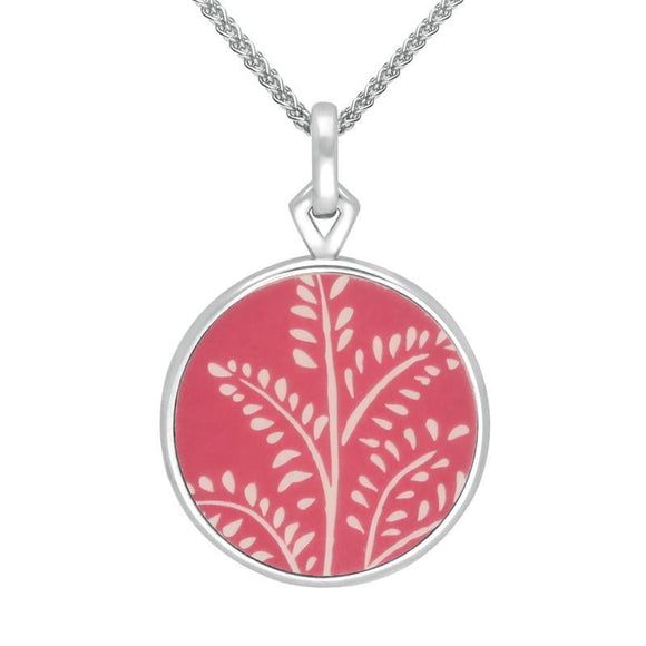 Sterling Silver Royal Crown Derby Pink Flore Filigree Round Necklace PUNQ0004454