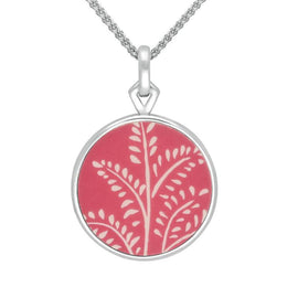 Sterling Silver Royal Crown Derby Pink Flore Filigree Round Necklace PUNQ0004454