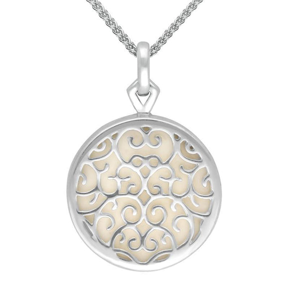 Sterling Silver Royal Crown Derby Pink Flore Filigree Round Necklace PUNQ0004454