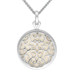 Sterling Silver Royal Crown Derby Pink Flore Filigree Round Necklace PUNQ0004454