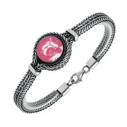 Sterling Silver Royal Crown Derby Pink Mikado Small Round Foxtail Bracelet BUNQ0000856