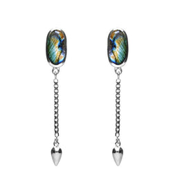 Sterling Silver Spectrolite Lineaire Medium Drop Stud Earrings E2241