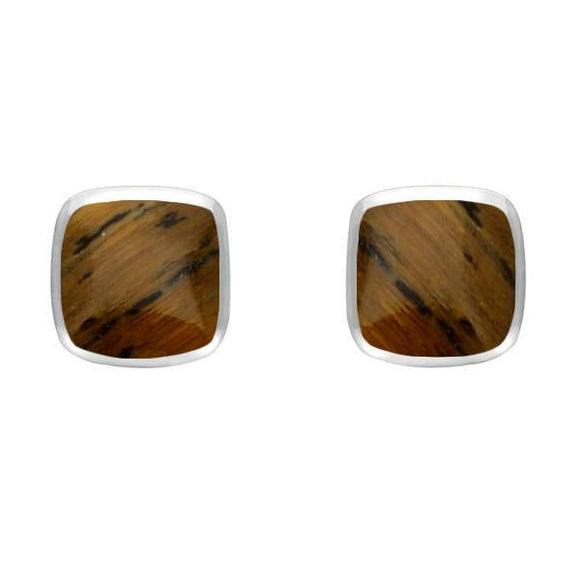 Sterling Silver Tigers Eye Small Dinky Cushion Stud Earrings, E335