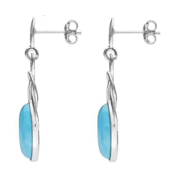 Sterling Silver Turquoise Celtic Twist Drop Stud Earrings. E984.