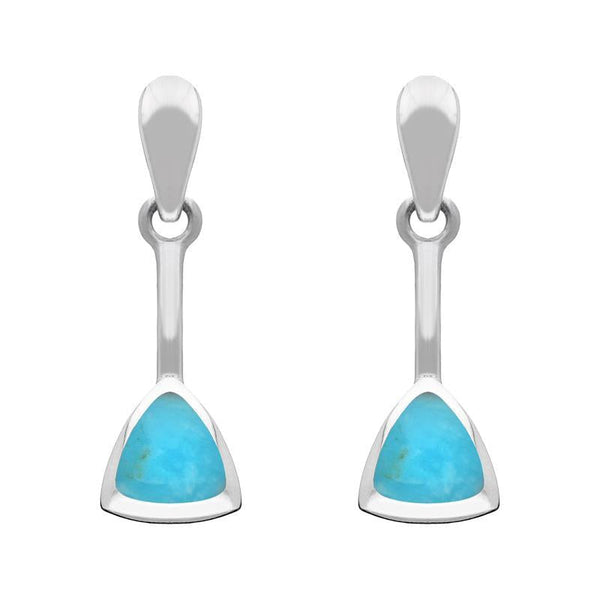 Sterling Silver Turquoise Curved Triangle Drop Earrings. E032.