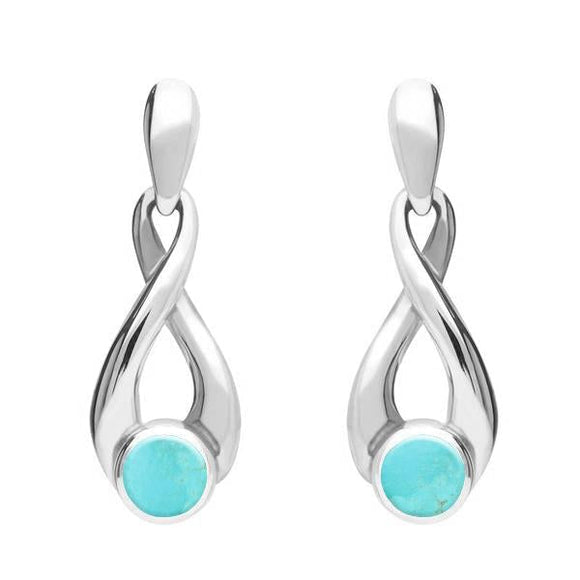 Sterling Silver Turquoise Eternity Loop Drop Earrings. E074. 